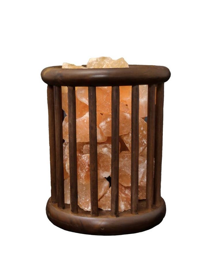 Zoutlamp - Himalaya Zoutstenen - Houten Korfje - Cilinder, Antiek en Kunst, Antiek | Glaswerk en Kristal, Ophalen of Verzenden
