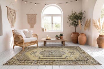 Jaune vintage - Tapis - 210 cm - 120 cm - avec certificat, Antiquités & Art