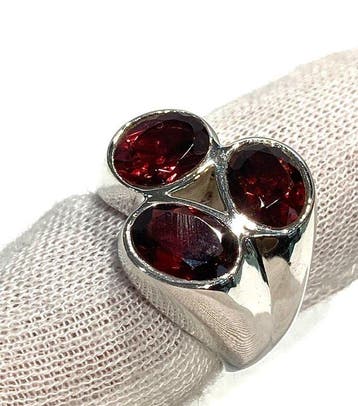 Zonder minimumprijs - Ring Zilver Granaat, Nieuw