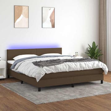 vidaXL Boxspring met matras en LED stof donkerbruin 180x200, Verzenden
