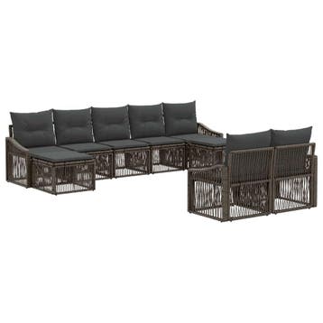vidaXL Tuinbank Set 9 pcs Grijs poly rattan, Verzenden, Nieuw