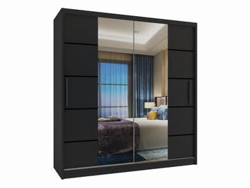 Kledingkast  zwart 158 cm breed met spiegel en 2 lades Zwart, Huis en Inrichting, Kasten | Kleerkasten, Met lade(s), 150 tot 200 cm