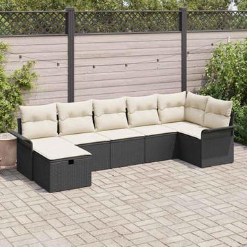 vidaXL Tuinbank Set 7 st Zwart en Crème poly rattan, Verzenden, Nieuw