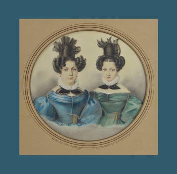 L. Lecomte (XIX) - Portrait de deux sœurs portant des, Antiek en Kunst