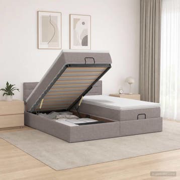 vidaXL Ottoman bed met matras met hoofdeinde 2 st Taupe Stof, Verzenden