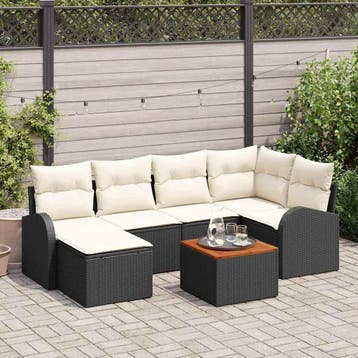 vidaXL Tuinbank Set met opslag 7 pcs Zwart en Crème poly, Verzenden, Nieuw