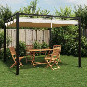 vidaXL Prieel met uittrekbaar dak 3x3 m staal crèmekleurig, Verzenden, Nieuw