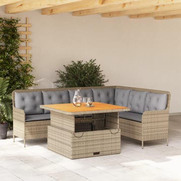vidaXL 2-delige Loungeset met kussens poly rattan beige, Verzenden, Nieuw, Loungeset
