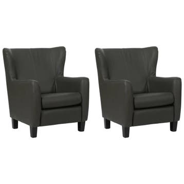 Set van 2 Leren fauteuils Hug - Toledo Antracite, Huis en Inrichting, Nieuw, Ophalen of Verzenden, 75 tot 100 cm, Leer