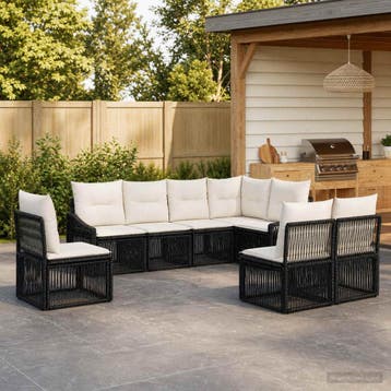 vidaXL Tuinbank Set 8 st Zwart poly rattan, Verzenden, Nieuw