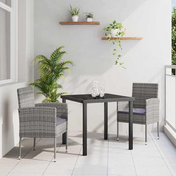 vidaXL Tuin Eettafel Set met kussen 3 pcs Grijs poly rattan, Verzenden, Nieuw
