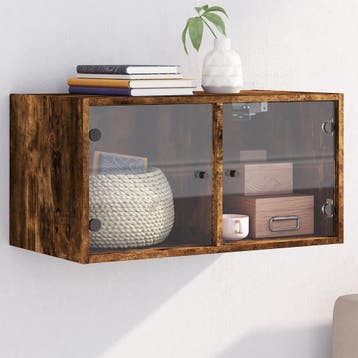 vidaXL Wandkast met glazen deuren 68,5x37x35 cm gerookt, Verzenden