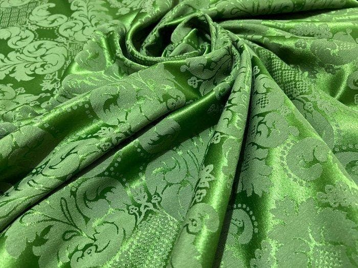 De betovering van groen: damastweefsel voor luxe stoffering, Antiek en Kunst, Antiek | Tapijten, Tafelkleden en Textiel