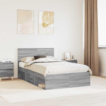 vidaXL Bedframe met hoofdeinde Grijs Sonoma 135 x 190 cm, Verzenden, Nieuw