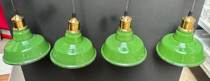 Plafondlamp (4) - Emaille, Messing, Metaal, Antiek en Kunst, Antiek | Verlichting
