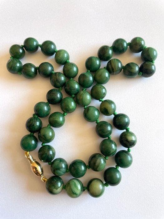 18 karaat (750) goud - Zuid-Afrikaanse jade - Halsketting, Antiquités & Art, Art | Objets design