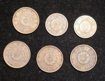 Japon. 50 Sen Lot of 6coins Meiji 41-(1923)(Ag:50g) (Sans, Postzegels en Munten