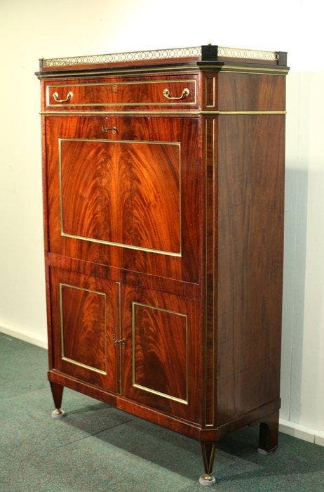 Secrétaire à abattant - Mahonie, Messing, Leder - Directoire, Antiquités & Art, Antiquités | Meubles | Chaises & Canapés