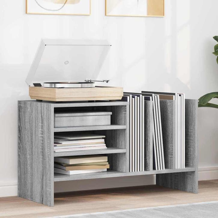 vidaXL Platenkast Grijs Sonoma 78,5 x 35 x 45 cm Bewerkt, Huis en Inrichting, Woonaccessoires | Cd- en Dvd-rekken, Nieuw, Verzenden