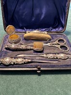 Kaptafelset (7) - Zilver, Staal, Fluweel, Leder -, Antiek en Kunst