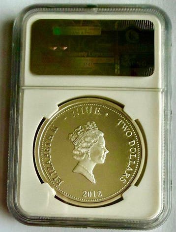 Niue. 2 Dollars 2012 Gold Gilt, Year of the Dragon, PF 70
