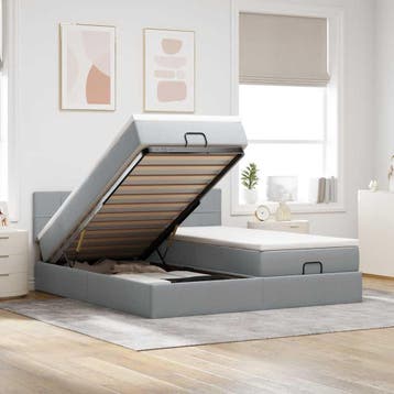 vidaXL Ottoman bed met matrassen 160x200cm stof lichtgrijs, Verzenden