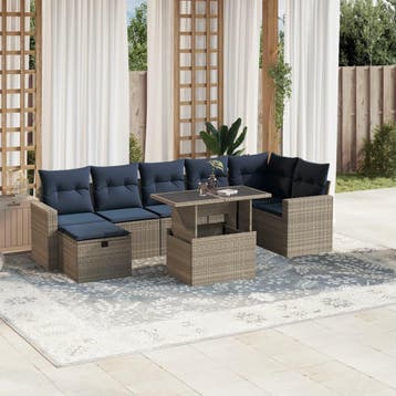 vidaXL 8-delige tuinbankset met kussens, grijs polyrotan, Verzenden
