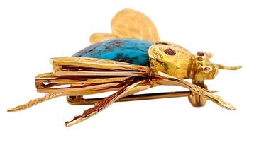 Broche - 18 karaat Geel goud Turquoise - Robijn