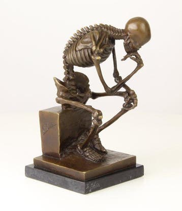 Beeld, Skelet “Denker” Naar: Milo - 24.5 cm - Brons, Marmer