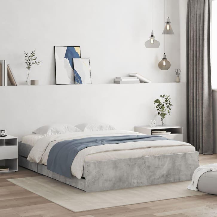 vidaXL Bedframe met lades bewerkt hout betongrijs 140x200 cm, Huis en Inrichting, Slaapkamer | Bedden, Nieuw, Verzenden