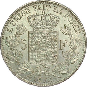 Belgique. Léopold II. 5 Francs 1870 - HIGH QUALITY