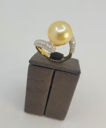 Bague - 18 carats Or jaune, Perle ronde des Mers du Sud