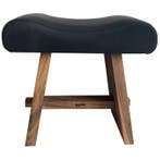Bazar Bizar De Suar Kruk Met Leder - Naturel Zwart -, Verzenden, Zo goed als nieuw, Hout, 45 tot 60 cm