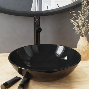 vidaXL Wastafel met kraan en pop-up afvoer gehard glas zwart, Verzenden
