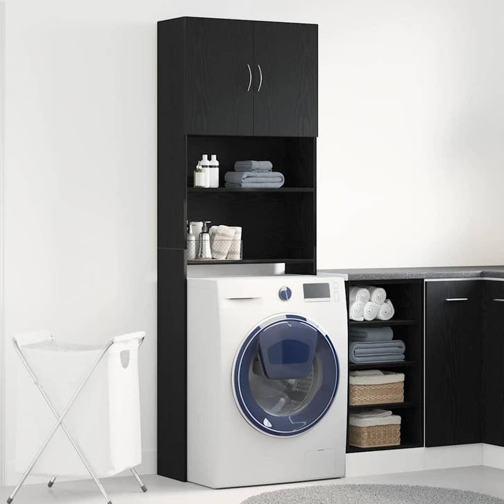 vidaXL Wasmachinekast 64x24x190 cm spaanplaat zwart, Elektronische apparatuur, Wasmachines, Nieuw, Verzenden