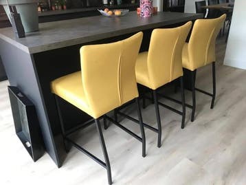 Set van 3 leren barstoelen - geel leer, Huis en Inrichting, Barkrukken, 1 kruk, Ophalen of Verzenden, Nieuw