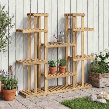 vidaXL Plantenstand Wit 123 x 25 x 114,5 cm Massief Acacia, Jardin & Terrasse, Bacs à fleurs & Jardinières, Verzenden