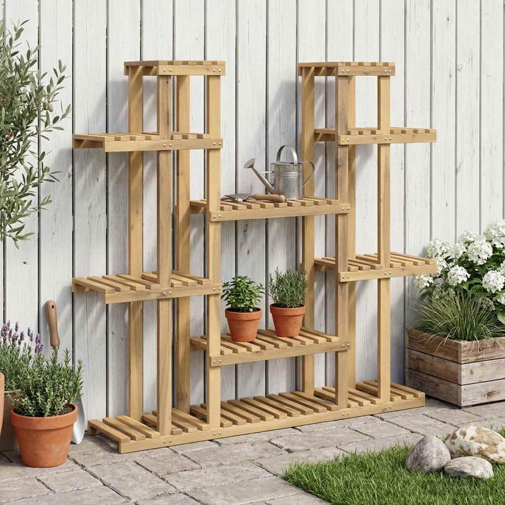 vidaXL Plantenstand Wit 123 x 25 x 114,5 cm Massief Acacia, Jardin & Terrasse, Bacs à fleurs & Jardinières, Envoi