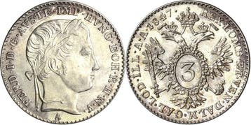 3 Kreuzer 1847, Kaiserreich Österreich Ferdinand I 1835-184, Postzegels en Munten, Verzenden, België