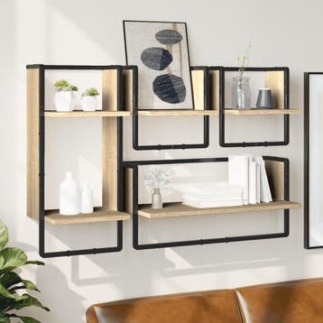 vidaXL 4-delige Wandschappenset met stangen bewerkt hout, Huis en Inrichting, Verzenden, Nieuw