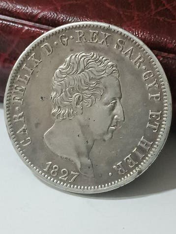 Italië, Koninkrijk Sardinië Carlo Felice. 5 Lire 1827 Genova