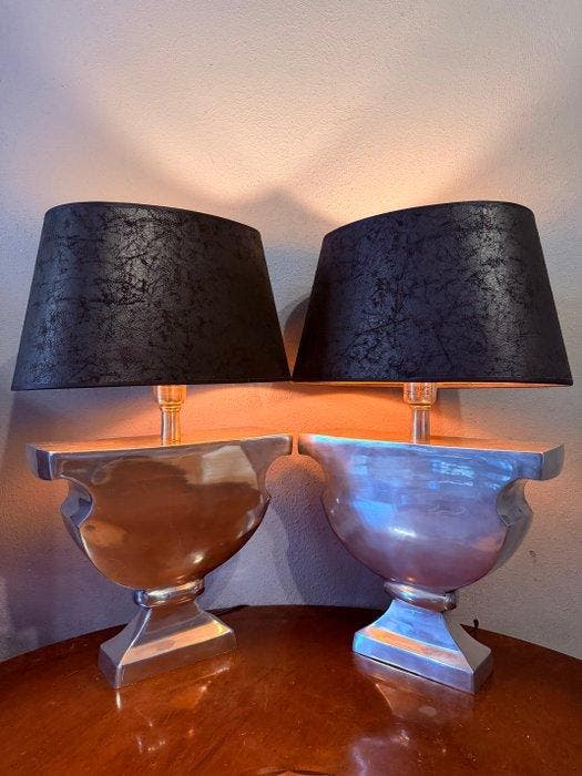 Heavy - Kolom vloerlamp (2) - Nickel, Verchroomd - Castle, Antiquités & Art, Curiosités & Brocante