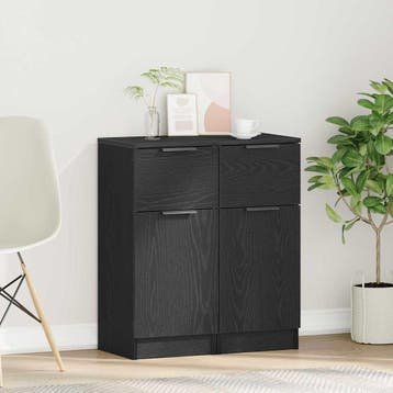 vidaXL Dressoir 2 st Zwart Eiken 30 x 30 x 70 cm Bewerkt, Verzenden