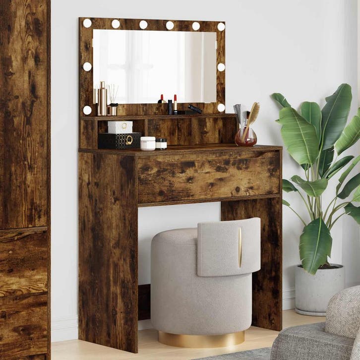 vidaXL Slaapkamer Toilet Tafels Rook Eiken 80 x 39,6 x 135, Huis en Inrichting, Tafels | Kaptafels, Nieuw, Verzenden