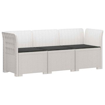 vidaXL 3-Zits Tu bank met Kussens Rattan Look PP Wit, Verzenden