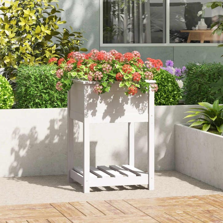 vidaXL Plantenbak met schap 54x54x81 cm massief grenenhout, Jardin & Terrasse, Pots de fleurs, Envoi