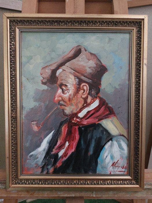 Antonio Lanzillo (1950) - Ritratto di uomo con pipa, Antiek en Kunst, Kunst | Schilderijen | Klassiek
