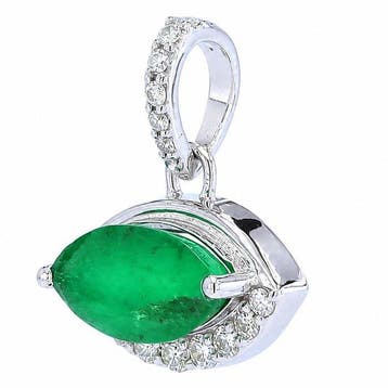 Pendentif - 14 carats Or blanc - 1.14ct. tw. Émeraude -