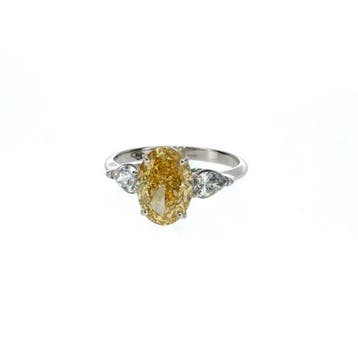 Ring - 14 karaat Witgoud - 4.19ct. tw. Geel Diamant (Fancy, Nieuw