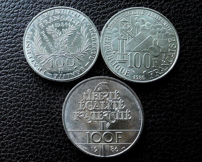 Frankrijk. 100 Francs 1984/1986 (lot of 3 silver coins), Timbres & Monnaies, Monnaies | Europe | Monnaies non-euro